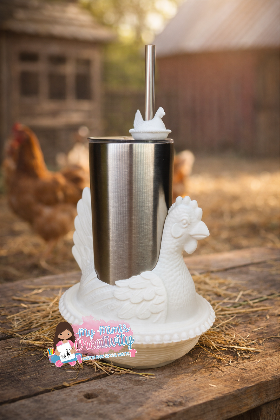🐔 70’s Vintage Resting Hen Dish Tumbler Sleeves and Straw Hugger