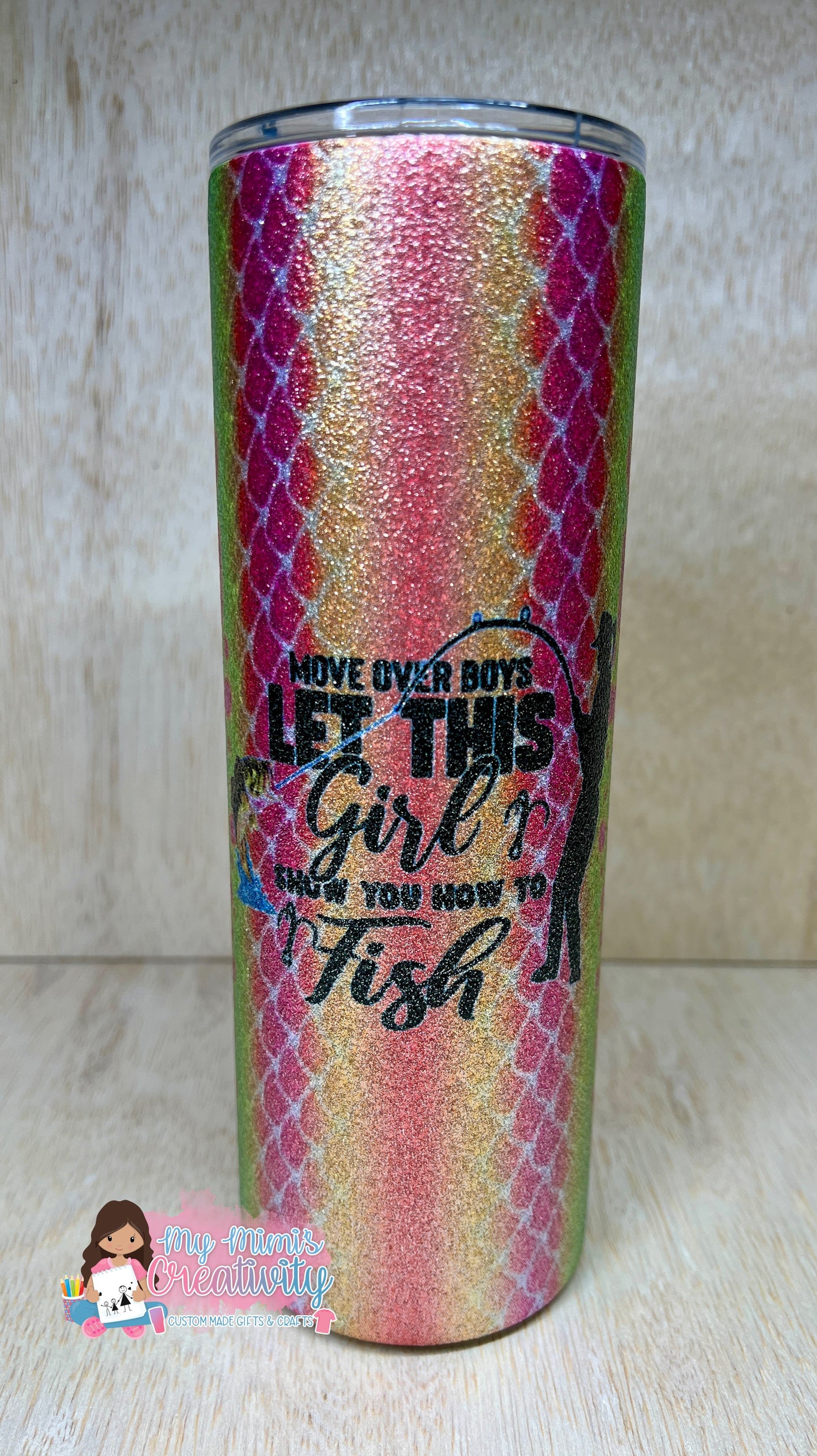Girls Fishing Glitter Tumbler 20 oz