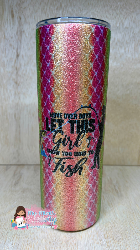 Girls Fishing Glitter Tumbler 20 oz